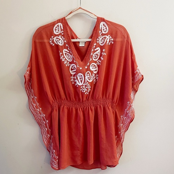 Boho Chic Y2k Embroidered Batwing Blouse Fairycore Summer Casual Western - Picture 1 of 6